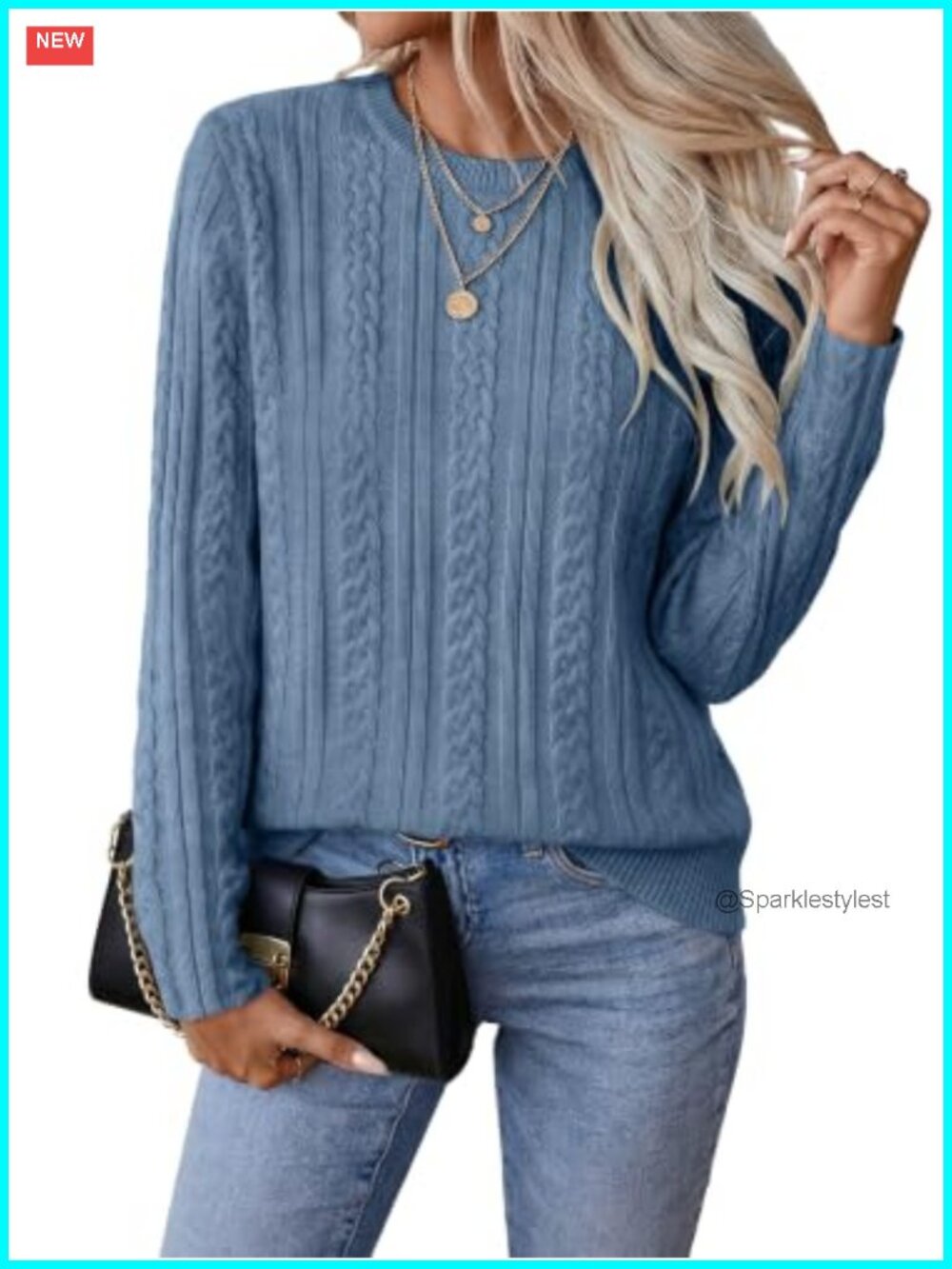 SMENG Womens Cable Knit Sweater Long Sleeve Crewneck Pullover